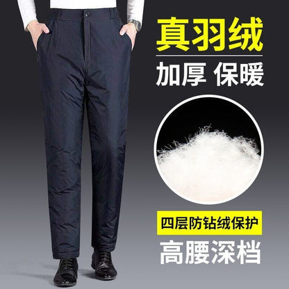 Calça Masculina Grossa de Inverno Corta-vento Quente Reta Acolchoada Algodão Elástico Forrada de Lã para Uso Externo