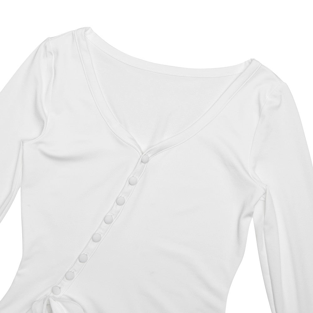 Absobe Women's A-Line Bodycon Mini Dress Ruffle Hem V-Neck Asymmetrical Buttons