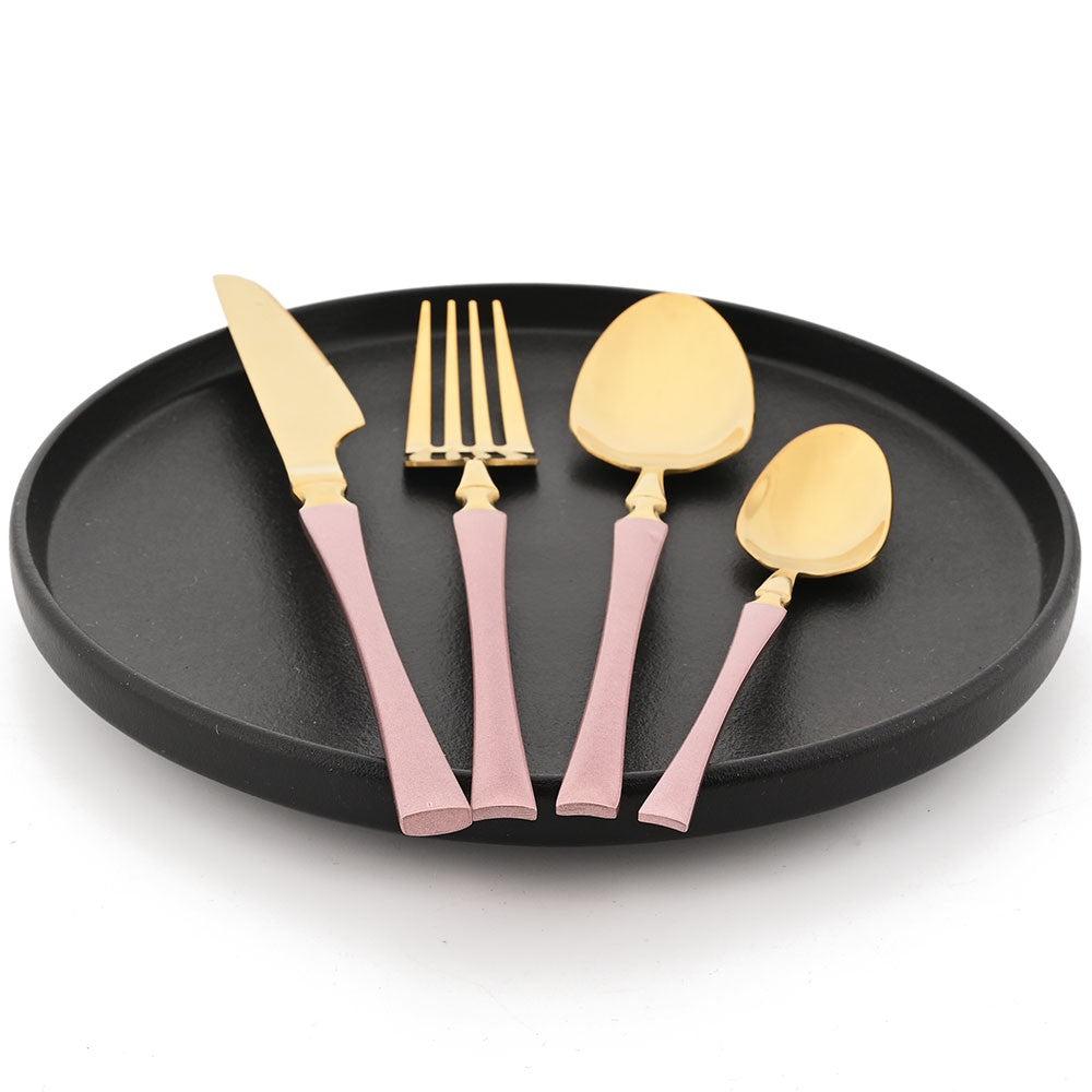 JANKNG 24Pcs White Gold Tableware Set Stainless Steel Dinnerware Spoon Fork Knife Cutlery Kitchen Food Flatware Silverware Set