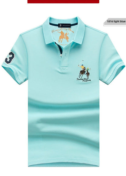 Summer Polo Shirt Men Cotton Casual Embroidery Polo T Shirt Solid Short Sleeve Lapel Button Shirt Business Fashion Designer Male
