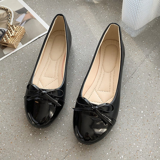 Ballerina Women's Flat Shoes Comfort Non-slip Ladies Loafers Leather Flats Elegant Bowknot Women's Single Shoes Mother's Shoes