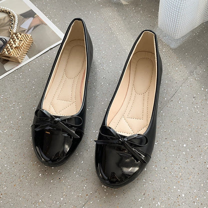 Ballerina Women's Flat Shoes Comfort Non-slip Ladies Loafers Leather Flats Elegant Bowknot Women's Single Shoes Mother's Shoes