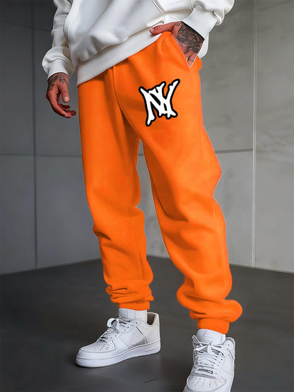 Simple Ny Logo Printed Sweatpants Men'S Basics Trousers Loose Pocket Elastic Waist Jogger Pants Casual Fleece Warm Men Clothes