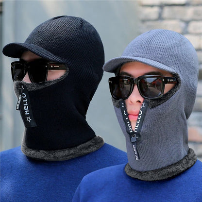 Novos Homens Inverno Quente Lã Chapéu Outdoor Proteção Orelha Chapéus Quente Grosso Bicicleta Gorro de Malha com Cachecol Viseiras à Prova de Vento