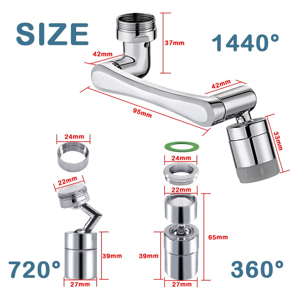 Metal 1440° Water Tap Nozzle Kitchen Sink Faucet Extenders 2 Modes Universal Bathroom Tap Bubbler Adapter Saving Aerator