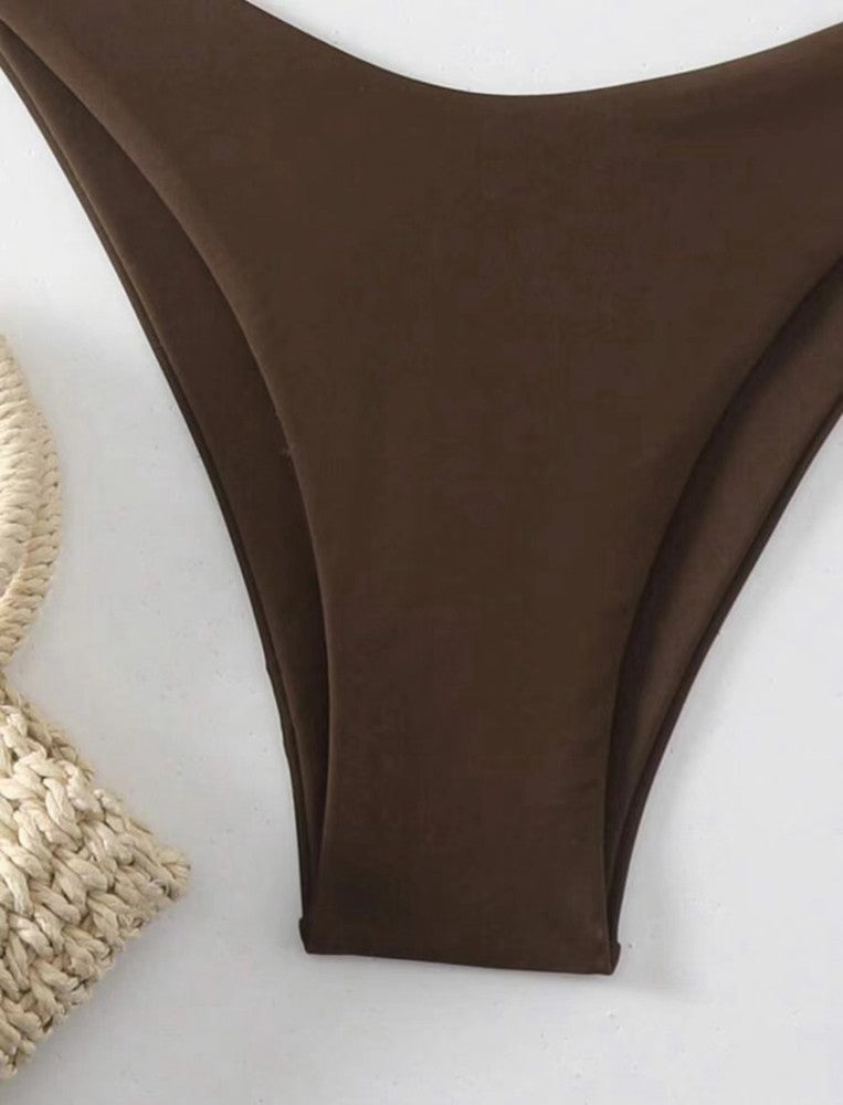 2025 New Bikini Set Women Sexy Simple Solid White/Black/Coffee Halter Bikini Swimsuit Lace Up Brazilian Beach Bathing Suit