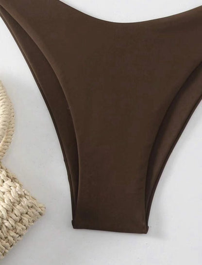 2025 New Bikini Set Women Sexy Simple Solid White/Black/Coffee Halter Bikini Swimsuit Lace Up Brazilian Beach Bathing Suit