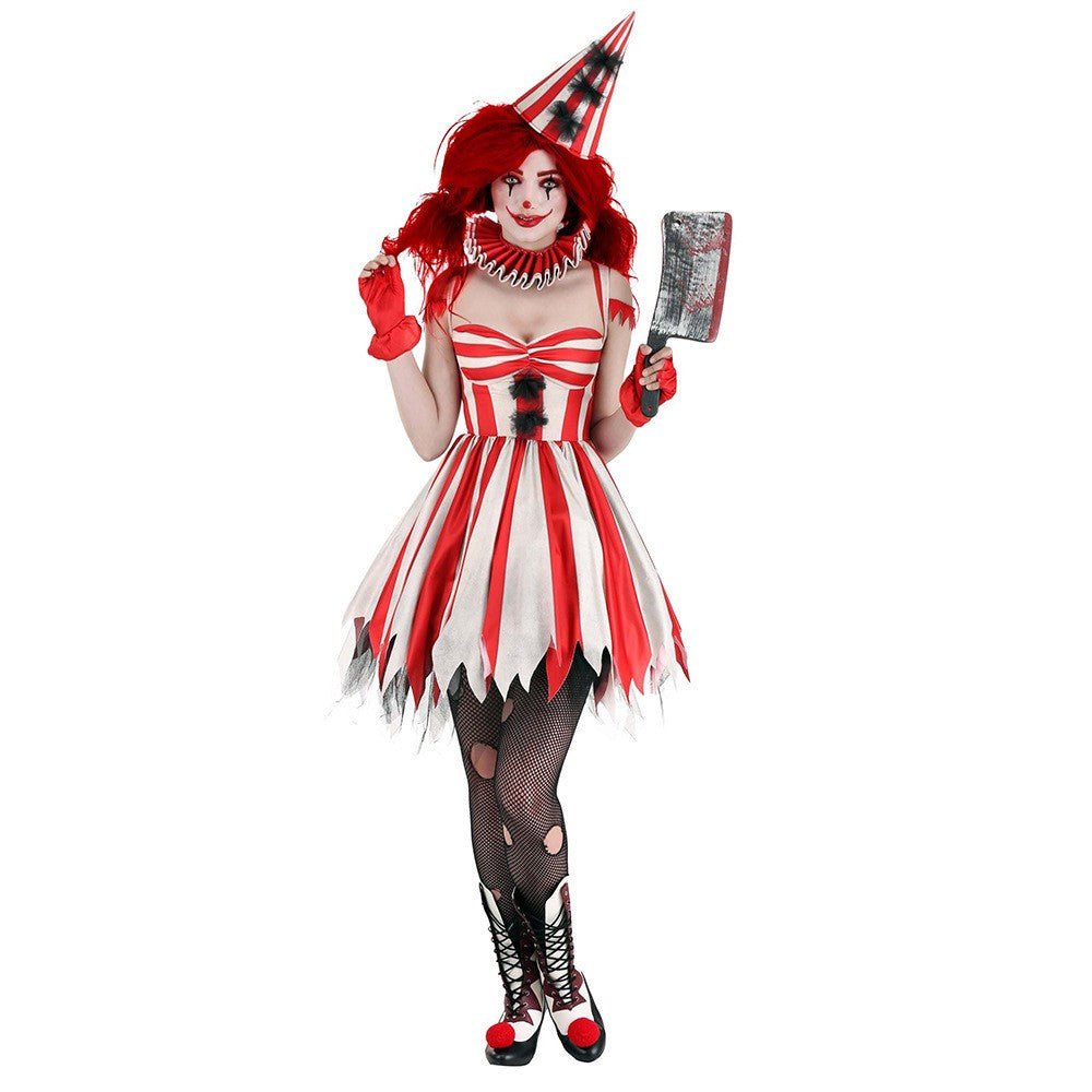 Halloween Joker Cosplay Costume Red Gorgeous Tower Skirt Adult Circus Party Dress Terror Disguise Costume Performance Show Set