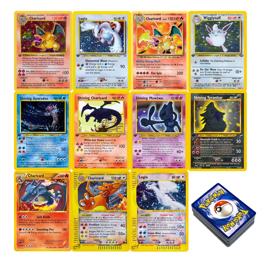 Cartas Pokémon de 1996 da 1ª Edição Base Set, Cartas Flash Únicas, Charizard Brilhante, Lugia, Wigglytuff, Cartas Colecionáveis, Cartas Proxy PTCG