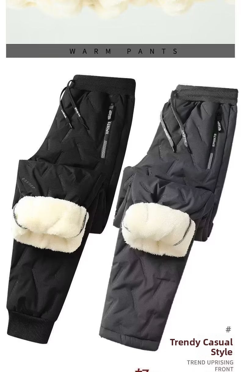 Calça Masculina de Algodão Acolchoada Inverno Outdoor à Prova de Vento Quente Casual Calça Jovem Moda Calça Longa Terreno Nevado