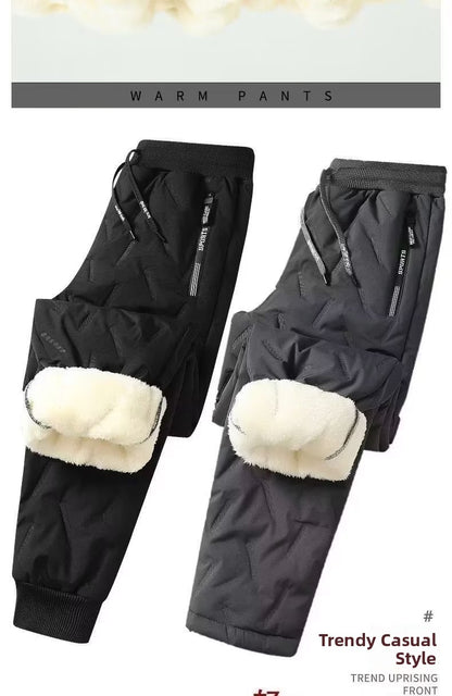 Calça Masculina de Algodão Acolchoada Inverno Outdoor à Prova de Vento Quente Casual Calça Jovem Moda Calça Longa Terreno Nevado