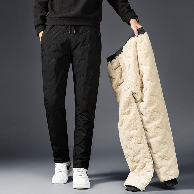 Calça Masculina de Moletom Grossa de Lã Impermeável Inverno Corta-Vento Casual Calça Pesada Calça de Lã de Cordeiro Quente Agasalho