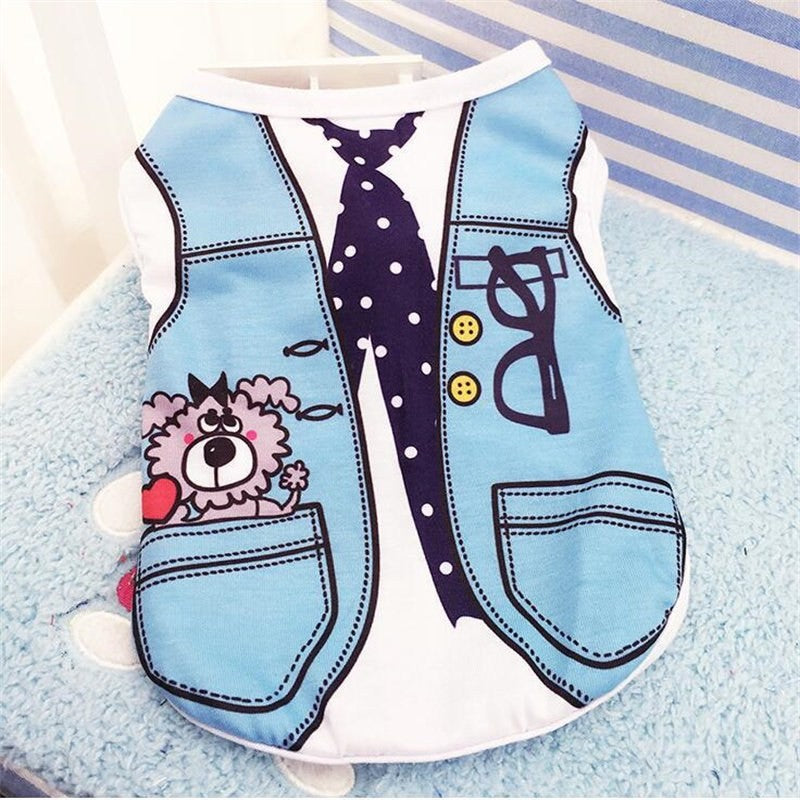 Roupas de cachorro de estimação Roupas de desenho animado Filhote de cachorro Coletes macios Camisa de verão Camiseta casual para pequenos animais de estimação