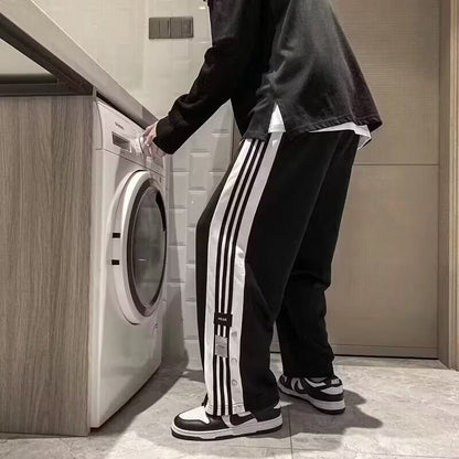 Calças casuais masculinas de verão estilo camisa, listras da moda coreana, calças retas com blocos de cores de alta costura, Hong Kong