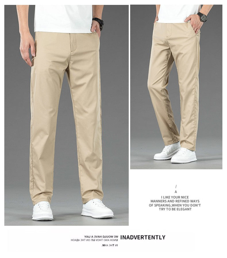 Spring Summer New Men's Casual Pants Thin Mulberry Silk Soft Business Casual Trousers Slim Straight Elastic Suit Pants Male