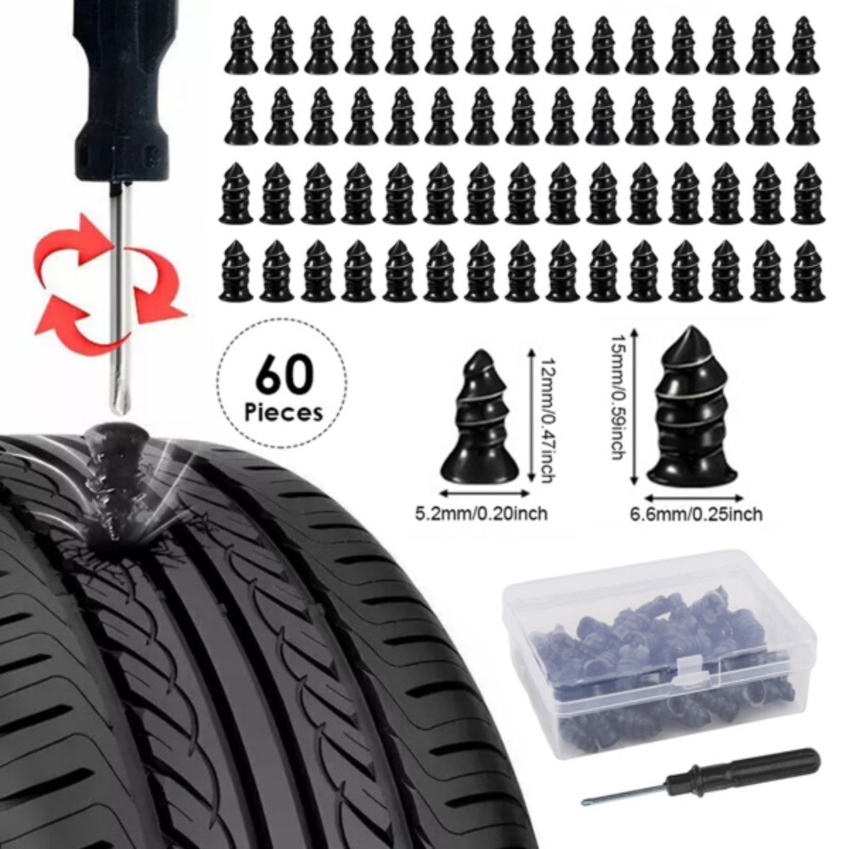 Kit Reparo Pneu 60 Peças DIY Furo Pneu Carro Caminhão Moto Casa Plug Remendo Borracha Pregos Acessórios Pneu Carro