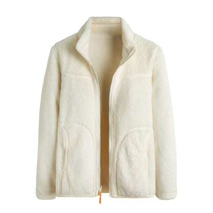 Plus Size Women's Autumn Winter Thickened Double-sided Fleece Hooded Jacket Zipper Long Sleeve Warm Outerwear Casual Style Sh...