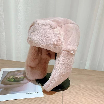 Gorros Femininos de Inverno Quentes e Grossos Estilo Russo, Moda Coreana Ushanka, Chapéu de Aviador com Protetor de Orelha, Chapéu Bomber Feminino Ajustável, Tendência
