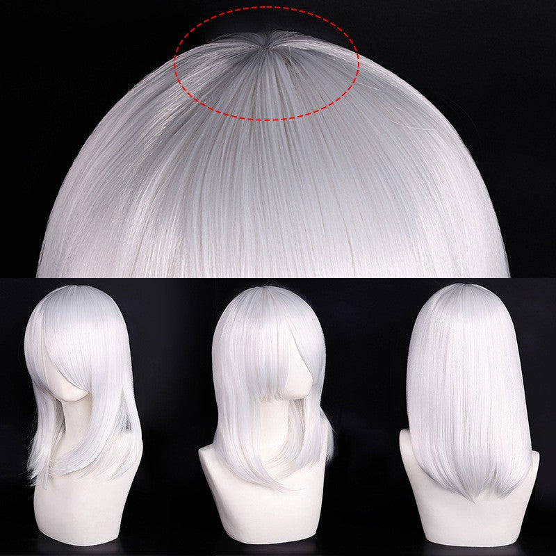 Peruca de Cosplay Média de Alta Qualidade 40cm com Franja Preta Loira Rosa Vermelha Azul Roxo Resistente ao Calor Perucas de Cabelo Sintético