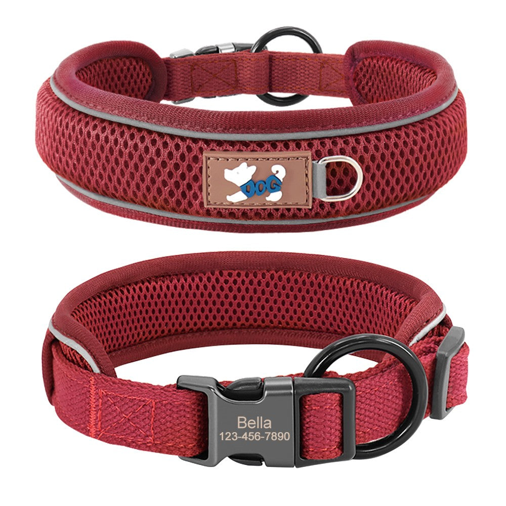 Coleira Personalizada Para Cães, Malha Respirável, Coleiras Refletivas, Colar Durável Para Animais de Estimação Pequenos, Médios e Grandes, Gravura Gratuita