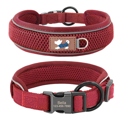 Coleira Personalizada Para Cães, Malha Respirável, Coleiras Refletivas, Colar Durável Para Animais de Estimação Pequenos, Médios e Grandes, Gravura Gratuita