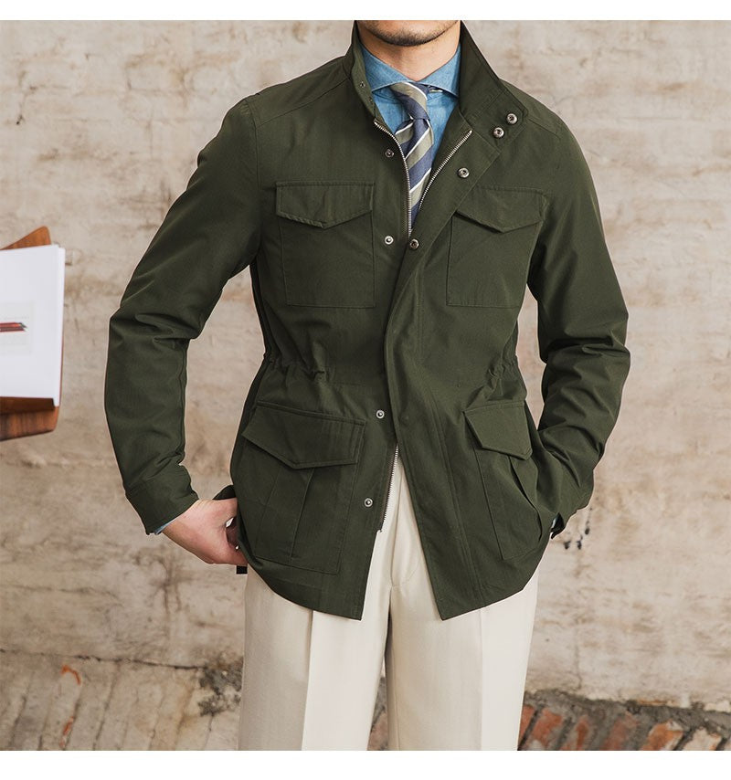 Three Spring and Summer Light Vertical Collar Waist Half Hanging M65 British Jacket Men's Retro Hunting Wear Waterproof Jacket