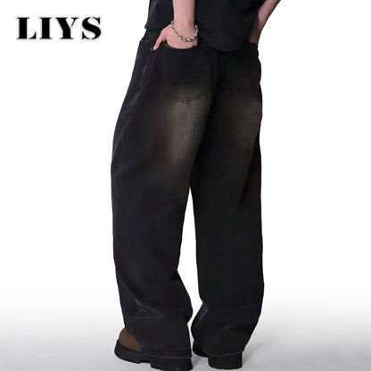 Four Season Men's Jeans Korean Version Student Casual Pants High Street Straight Loose Wide Leg Jeans Black Gray Blue Baggy Jean