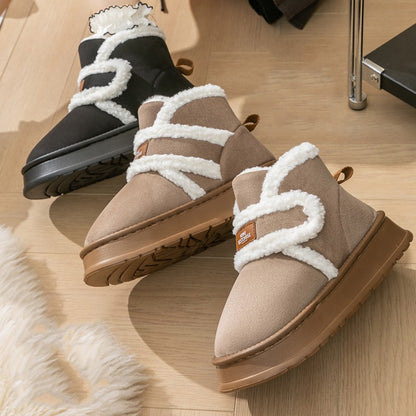 Thick Soled Snow Boots For Women Fluffy Plush Faux Fur Soft Slippers Winter Indoor Comfortable Home Non-slip Cotton Shoes