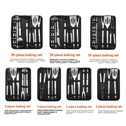 Stainless Steel BBQ Tool Set - Portable Grill Utensils in Oxford Cloth Bag, Complete Outdoor Cooking Kit for Camping &