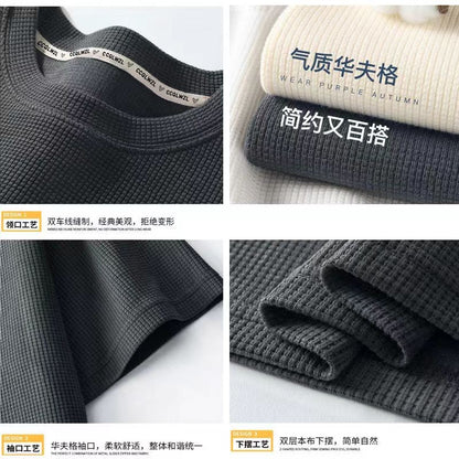 Summer Oversize Casual Fashion tracksuit Loose Jogging Waffle Suit Men Loose Short-sleeve tshirt + Sports Shorts 2pcs Set Outfit
