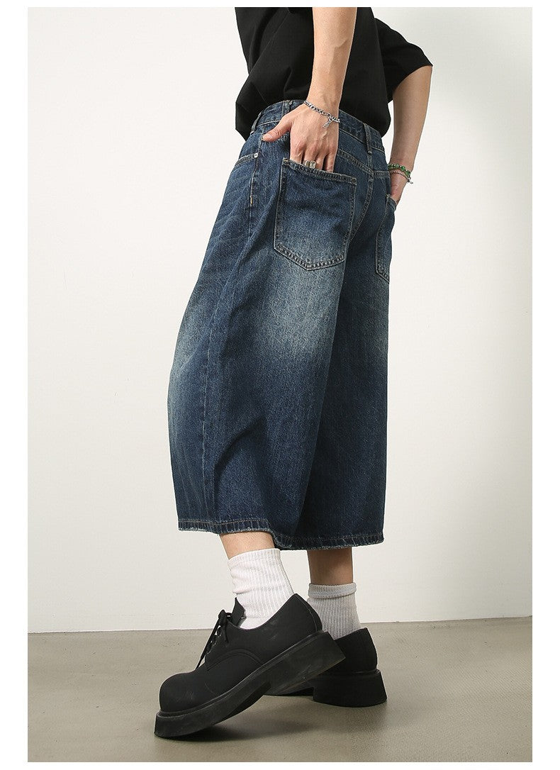 Men's Jeans American Style Vintage Loose Fit Wide Leg Straight Leg Denim Shorts Fashion Design Summer Y2k Gothic Washed Shorts