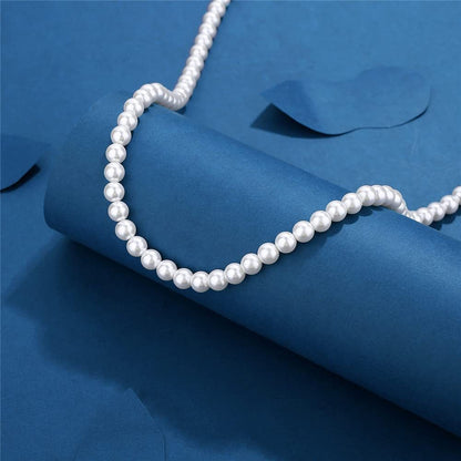 Colar Elegante de Pérola Branca Artificial 1 Peça Gargantilha Corrente de Contas para Homens e Mulheres Presente de Joia da Moda