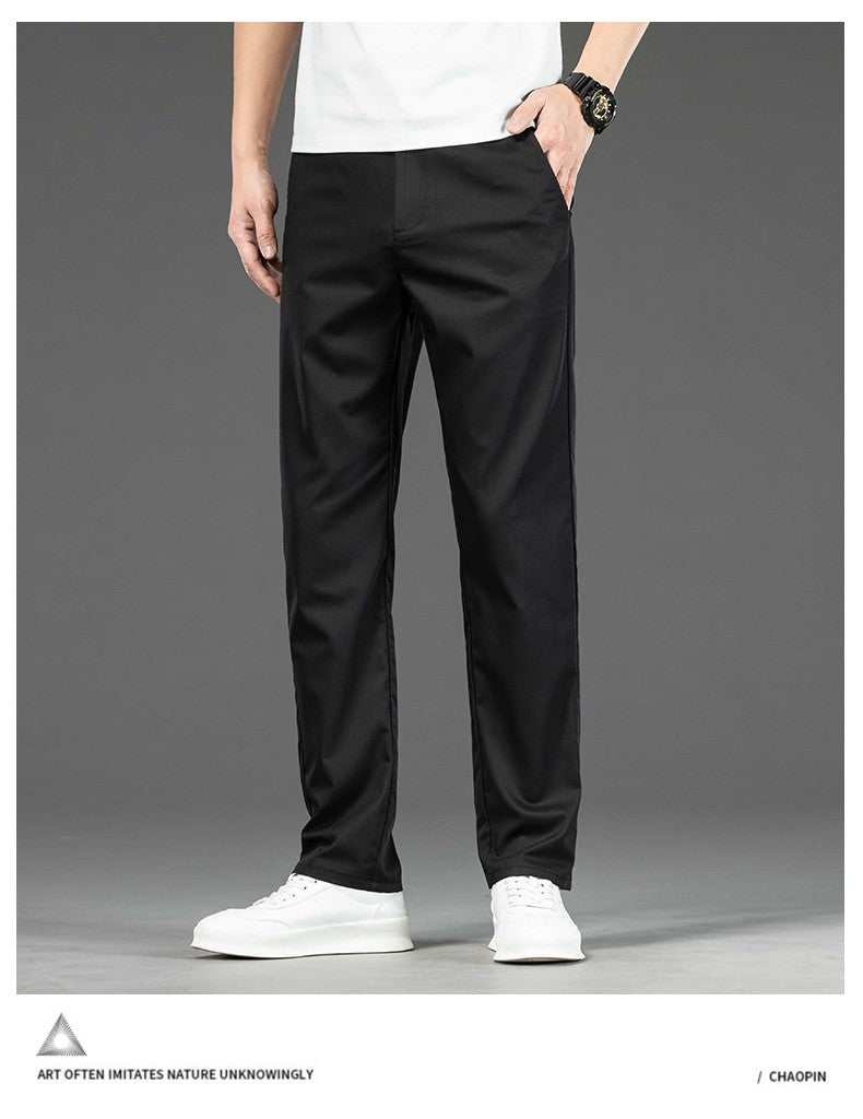 Spring Summer New Men's Casual Pants Thin Mulberry Silk Soft Business Casual Trousers Slim Straight Elastic Suit Pants Male