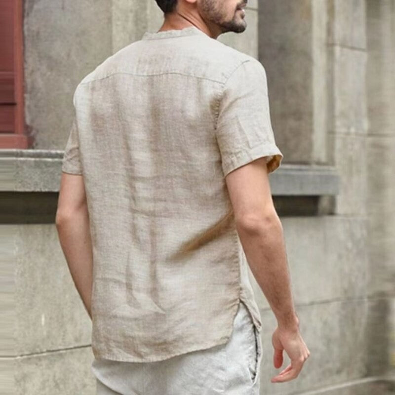 New Summer Men's Short-Sleeved T-shirt Cotton and Linen Led Casual Men's T-shirt Shirt Male Breathable