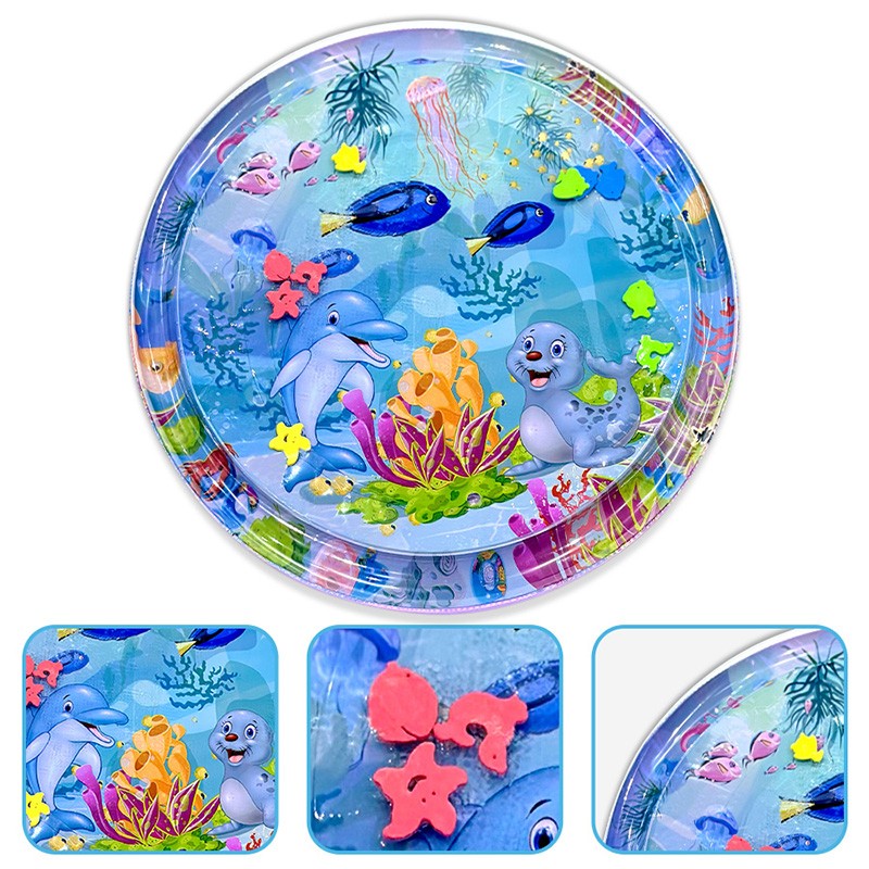1pc 100cm/39.4inch PVC Baby Playing Water Mat Purple Round Seal Pattern Toddler Pad Kids Early Education Activity Toys Cushion