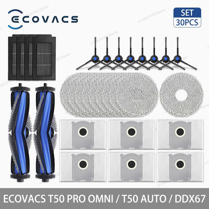 Acessórios para Aspirador Robô ECOVACS T50 PRO OMNI / T50 AUTO / DDX67 Escova Principal Escova Lateral Filtro Hepa Pano de Limpeza Saco de Pó Peças
