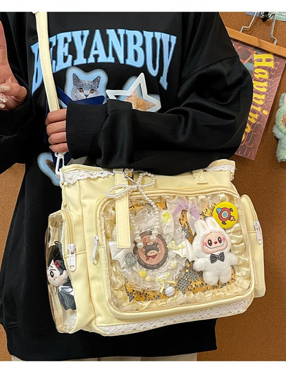 New Japanese Style Transparent Crossbody Bag Cute Candy Color Commuting Shoulder Bag for Girls Simple and Casual Texture Ita Bag