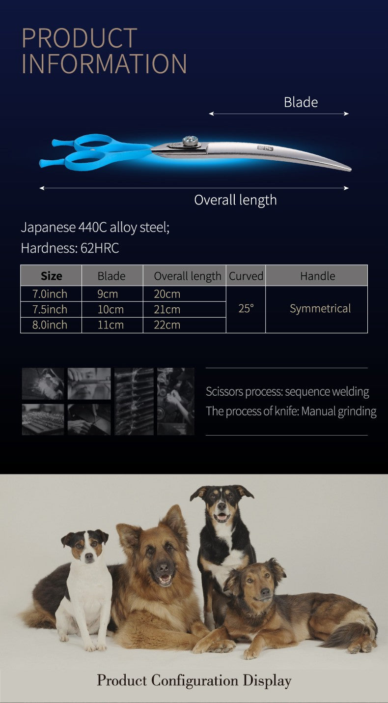 Tesouras de tosa profissional Fenice 7.0 7.5 8.0 polegadas pretas curvadas para cães Teddy/Pomeranian, ferramentas de tosa para animais de estimação JP 440C