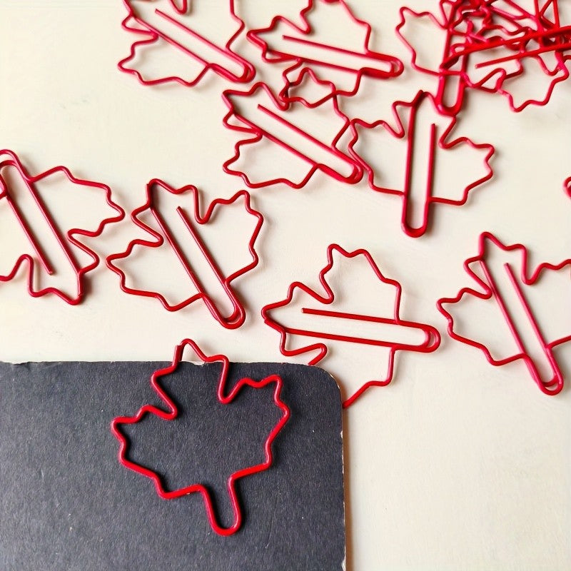 10/20/30pcs Red Maple Leaf Paper Clips - Durable Metal Autumn-Inspired Design for Office, School, Home Organization