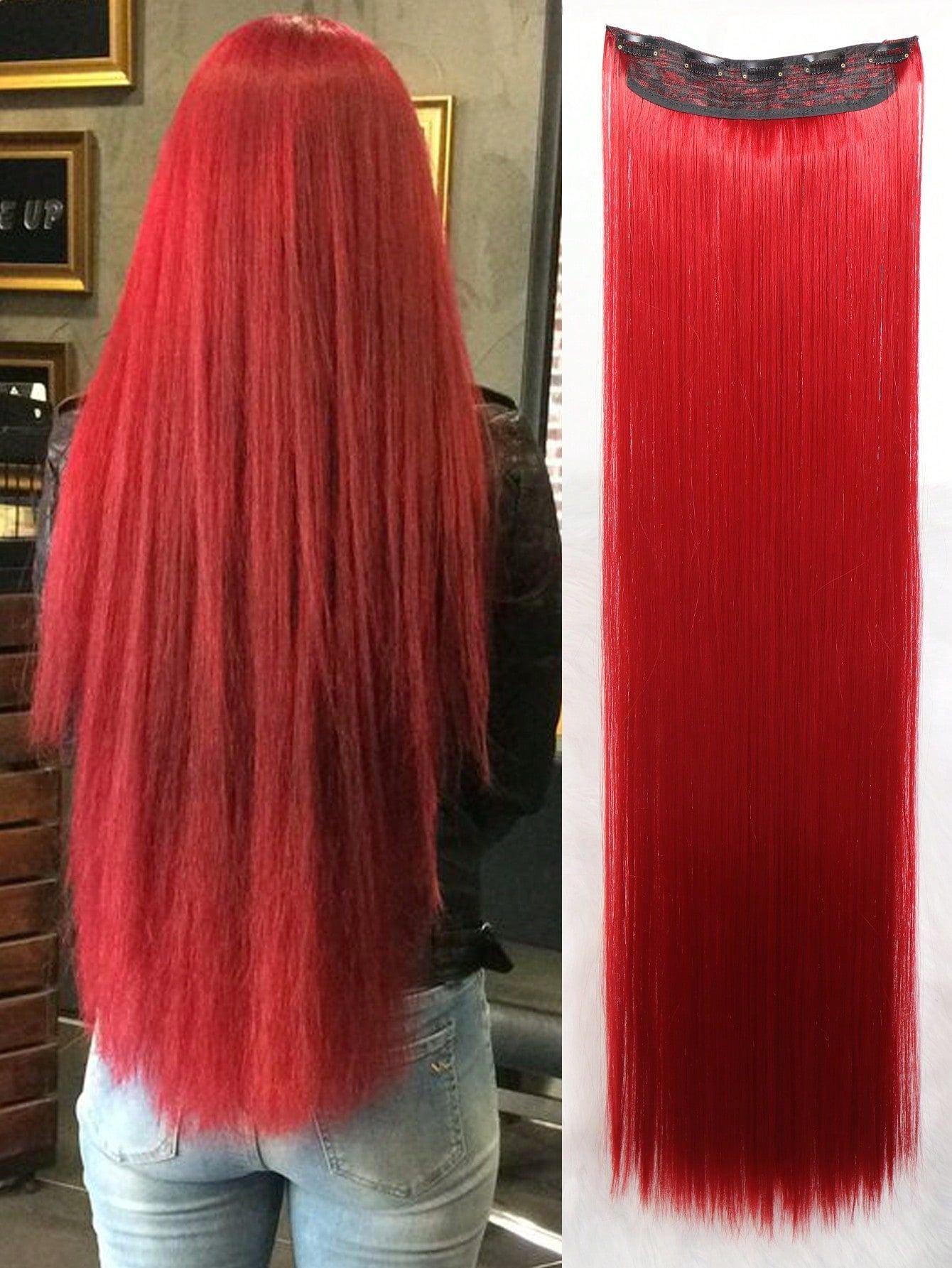 Aosiwig Sintético Super Longo Liso 100cm 5 Presilhas Extensão de Cabelo Natural Preto Loiro Aplique Postiço para Mulheres