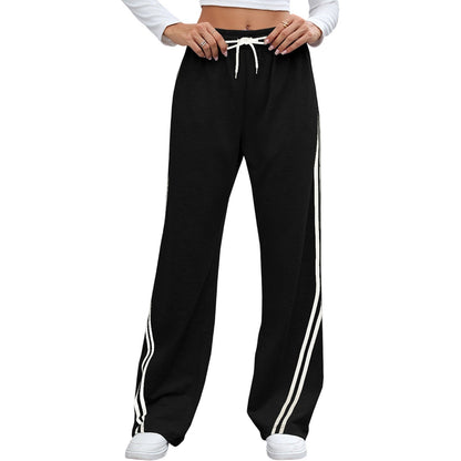 2025 Women Stripe Chic Straight Pant Autumn Spring Retro Sports Sweatpants Solid color casual fashion elegant waist womens pants