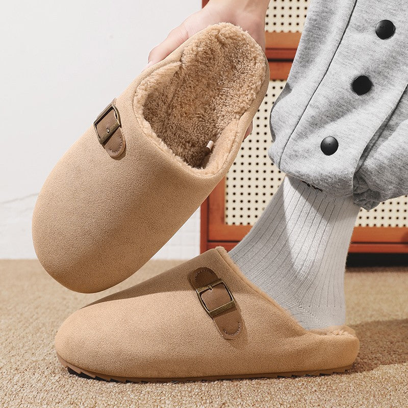 2025 New Unisex Winter Home Slippers Fashion Buckle Design Warm Fleece Lined Non - Slip Indoor Comfort Slippers New Arrival