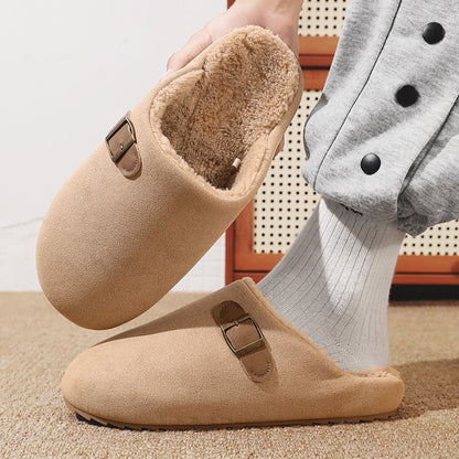 2025 New Unisex Winter Home Slippers Fashion Buckle Design Warm Fleece Lined Non - Slip Indoor Comfort Slippers New Arrival