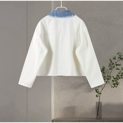 Women 's Jackets Laple Denim Patchwork Fringes Big Pockets Single Breasted Long Sleeve Coat Female 2025 Spring New Lady Outwears