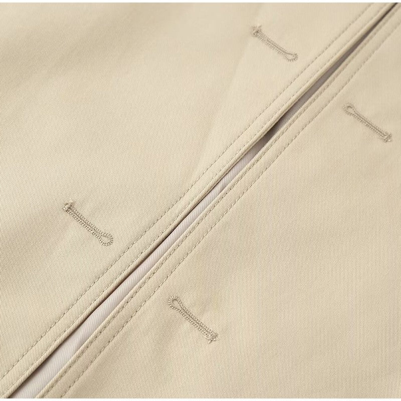 Belted Waist Cropped Trench Double Breasted Stand Collar 2025 Autumn Chic Elegant Women Coat Casual Vintage Office Lady Jacket