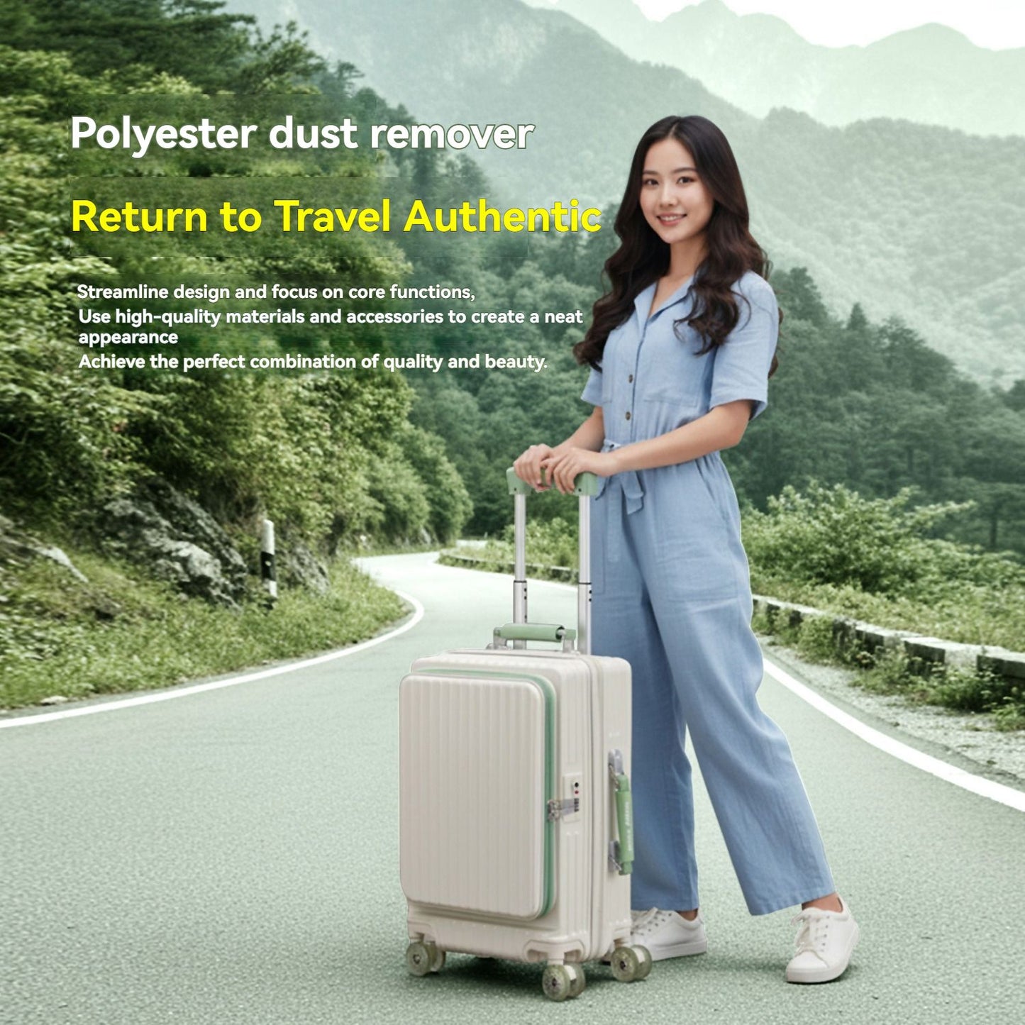 1-Piece Set of Front-Opening Suitcase with Jelly Wheels, Trolley Case with 5cm Expansion Layer, Leather Handle, Luggage with Phone Holder, Foldable Cup Holder, Side Hook Function, Customs Lock, Suitable for Outdoor Beach Vacations and Long-Distance Travel