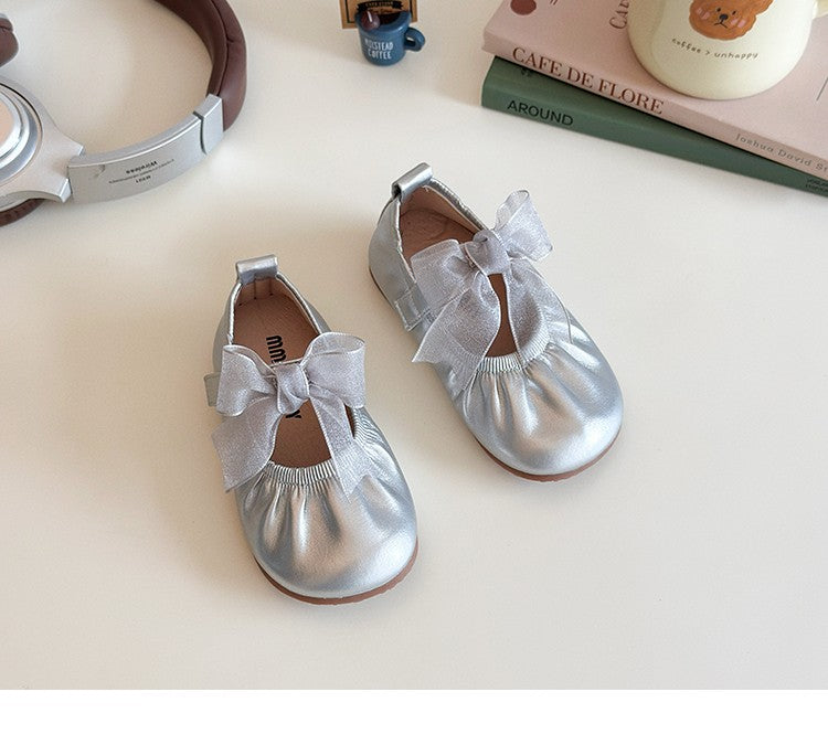 Baby Girl Princess Shoes Shine Surface Korean Style Lace Bow Casual Flats Non-Slip Toddler Kid Wedding Party Adorable Baby Shoes