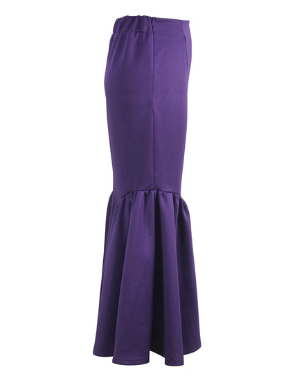 Ele Pure Color Wrap around Midi Skirt for Women Sli Faionable Transoceanic New Arrival A-Line Long Skirt