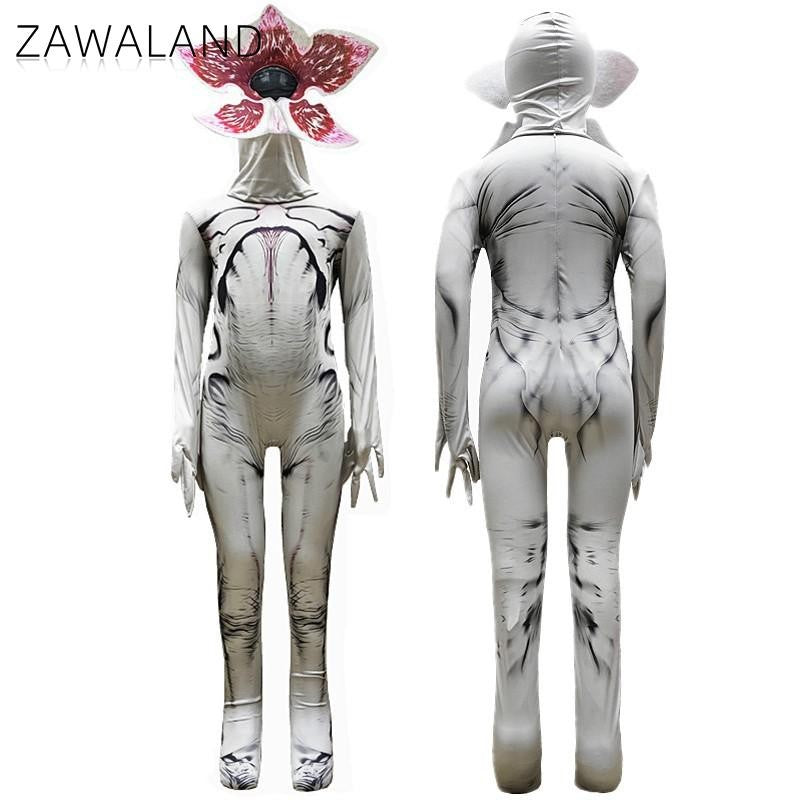 Zawaland Demogorgon Costume with Mask Adult Boy Girl Carnival Jumpsuit 3D Print Zombie Party Outfit Stage Disguise Dress Up