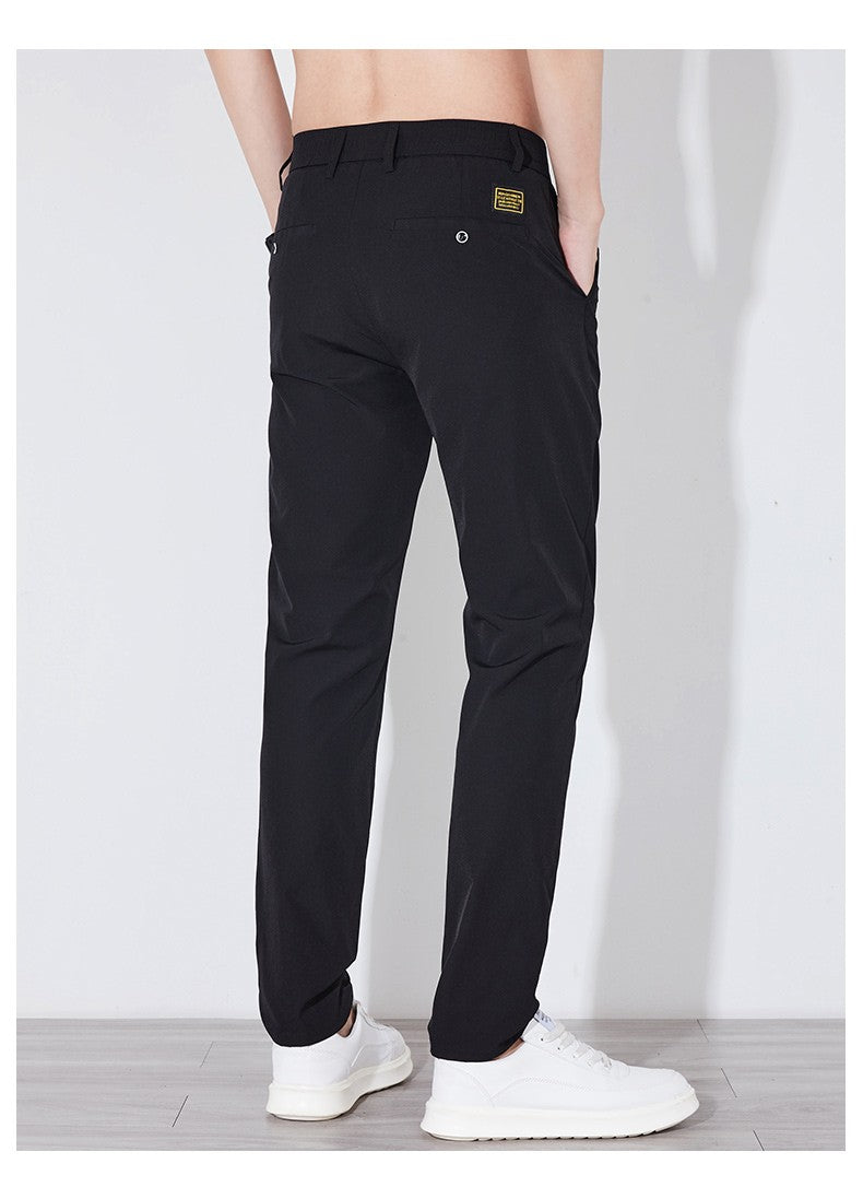 Summer Silk Stretch Smooth Trousers Men Business Elastic Waist Korean Classic Thin Cool Black Gray Casual Suit Pants Male Brand